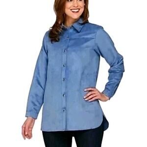 Joan Rivers Shirt Jacket Shacket Womens Plus Size 2X Blue Oversized Faux Suede